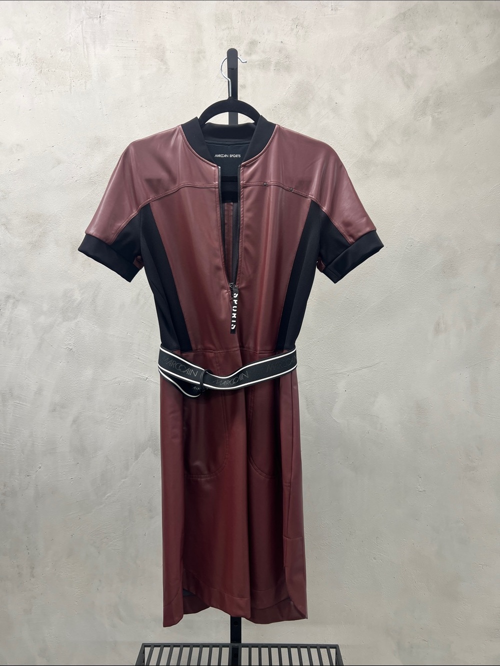 Marc Cain Burgundy and Black Short Sleeve Midi Dress